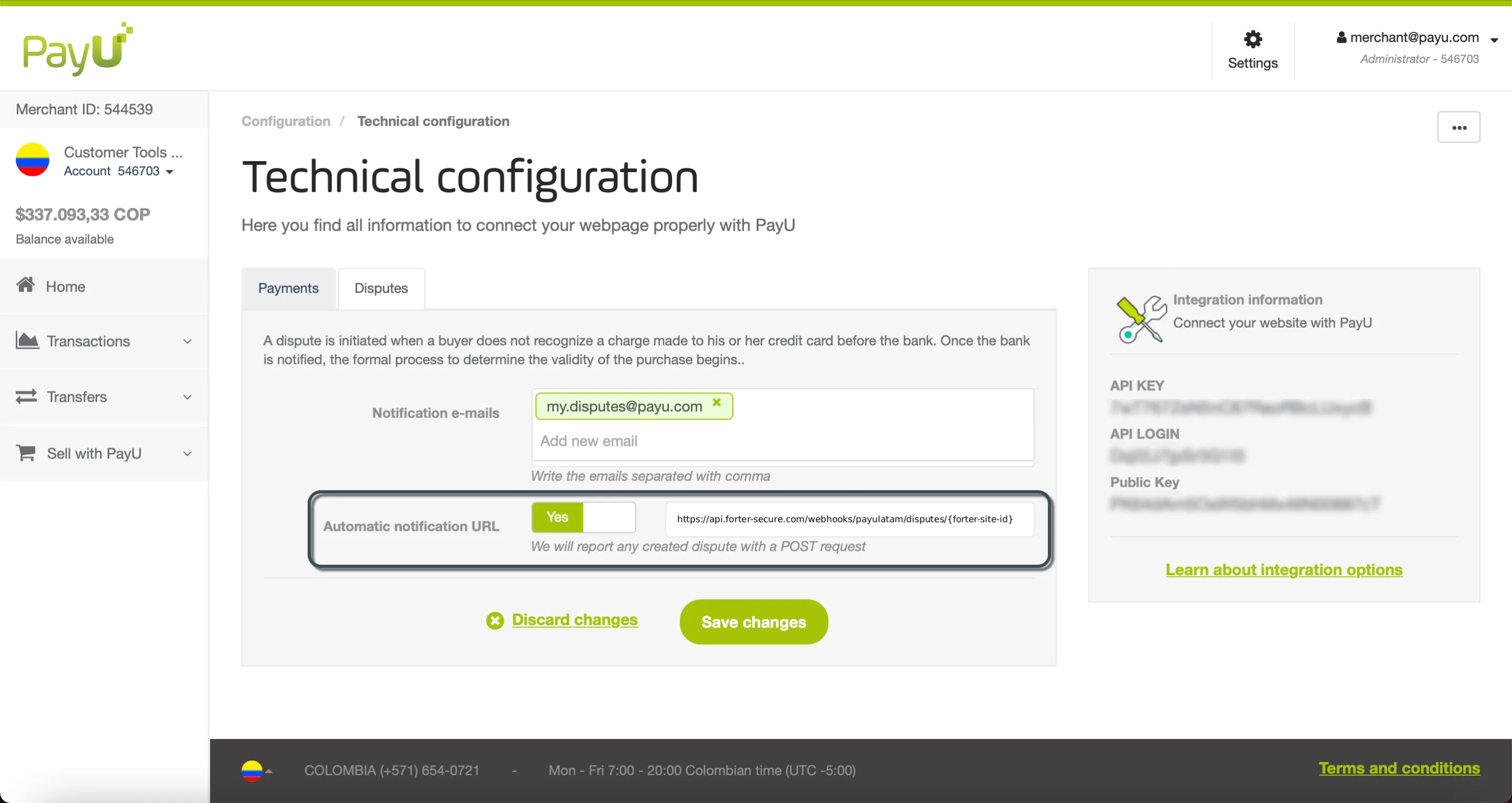 PayU Disputes Configuration