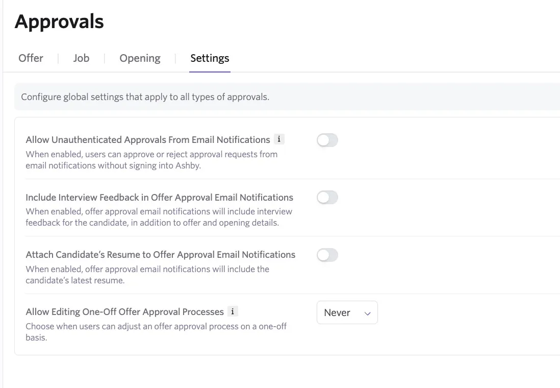 Screenshot of the Approval Settings tab.