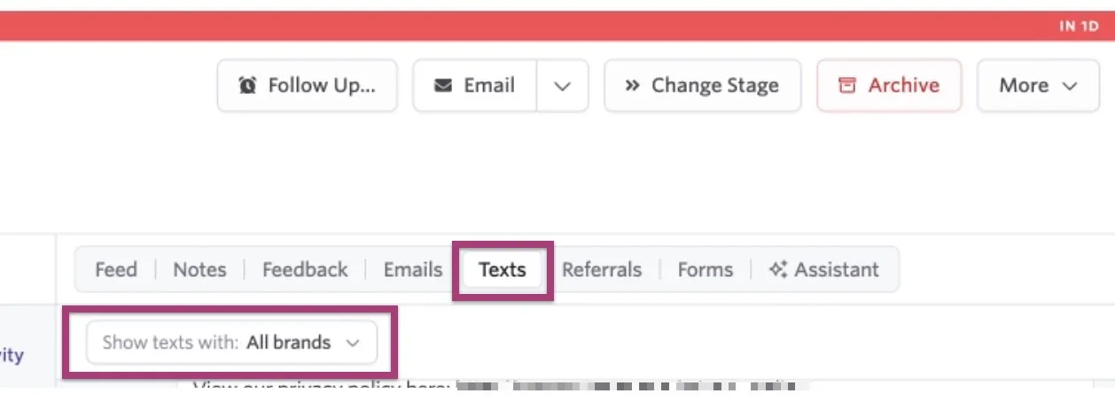 The option to filter texts by the brand the text was sent from. The option to filter texts by the brand the text was sent from.