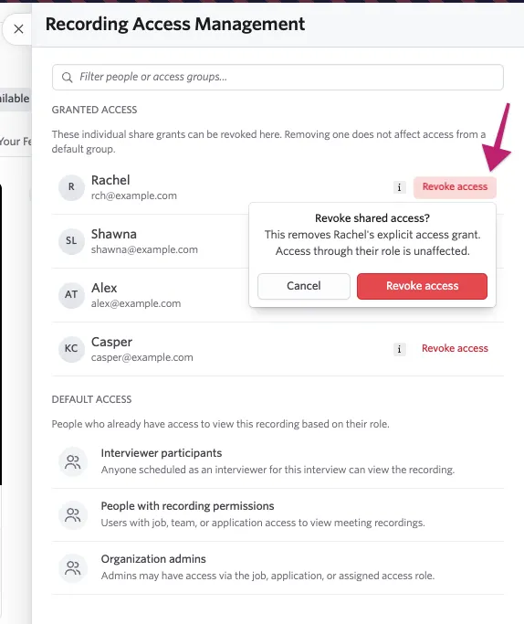 Screenshot showing the Revoke access button
