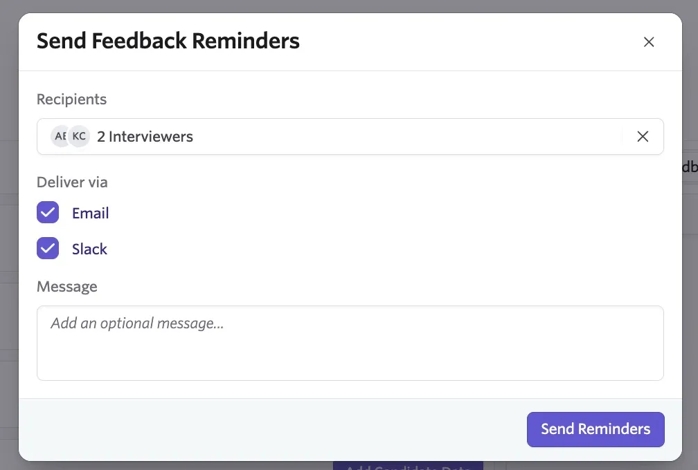 The screenshot shows the Send Feedback Reminders window. The screenshot shows the Send Feedback Reminders window.