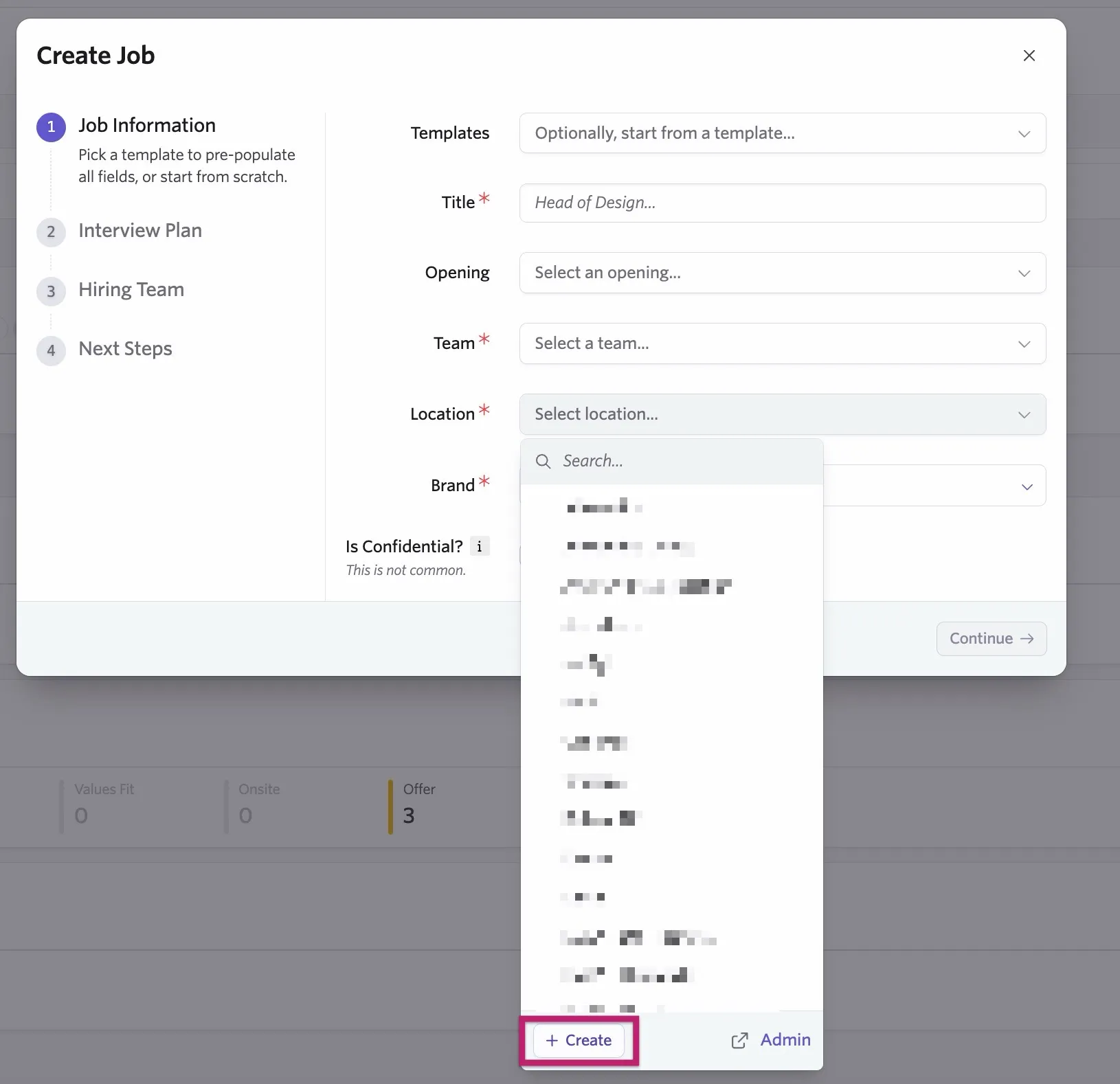 The option to create a location in-line when creating a new job.