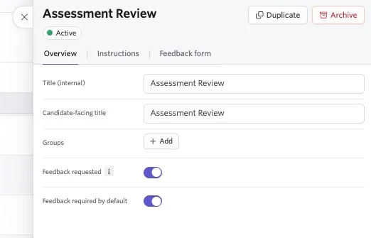 The screenshot shows an interview open on the Overview tab. The screenshot shows an interview open on the Overview tab.