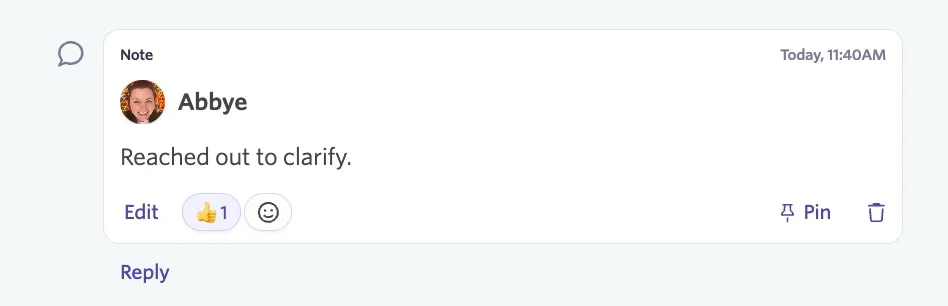 A note on a candidate profile.