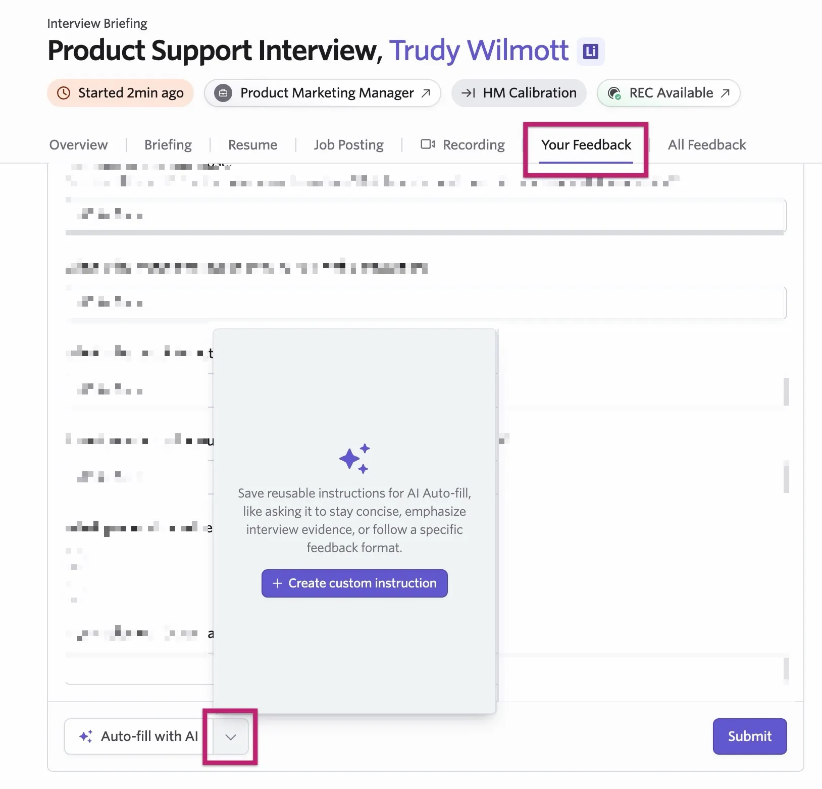 The dropdown menu to the right of the Auto-fill with AI button.