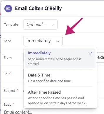 Screenshot showing the Send dropdown and available options.