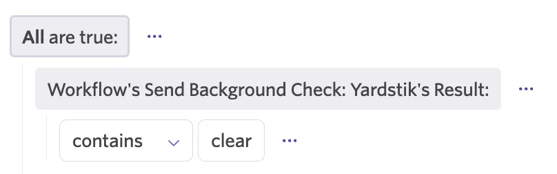 Screenshot showing the Yardstik Assessment Result filter configured to contain Clear