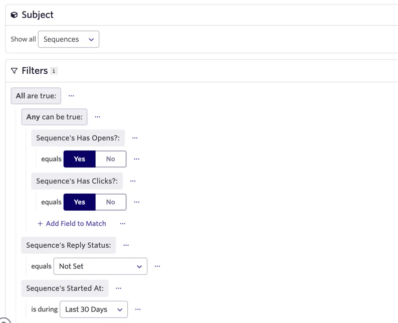 Filters for the Click-Sorted Sequences report. Filters for the Click-Sorted Sequences report.