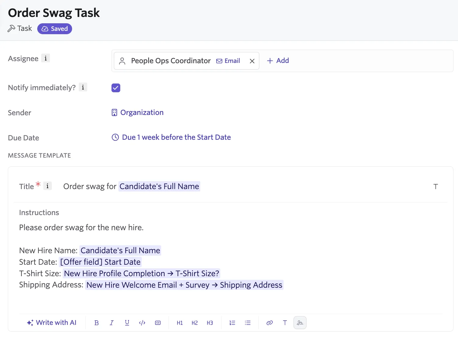 Screenshot of the Task step configuration panel