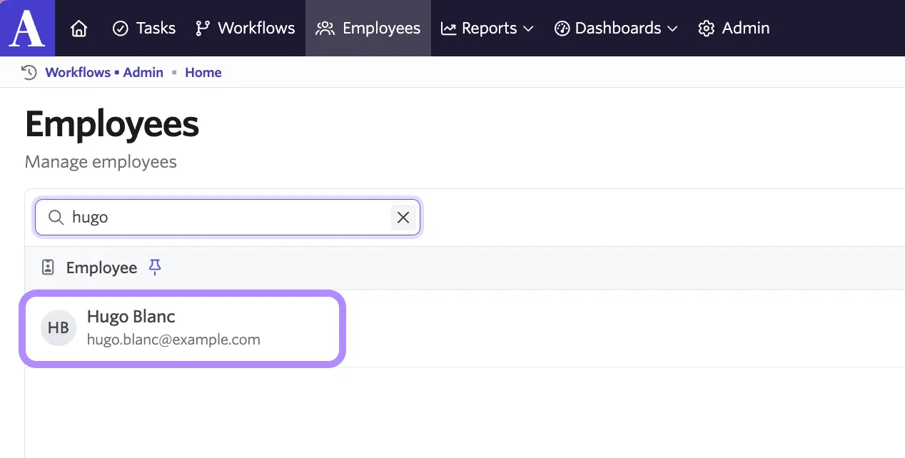 Screenshot of an Employee profile page showing the Workflow section and enrollment options