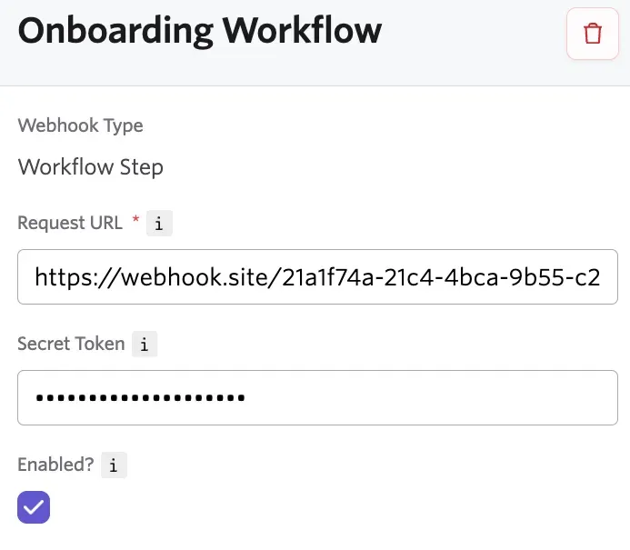 The screenshot shows the screen to configure a webhook step.