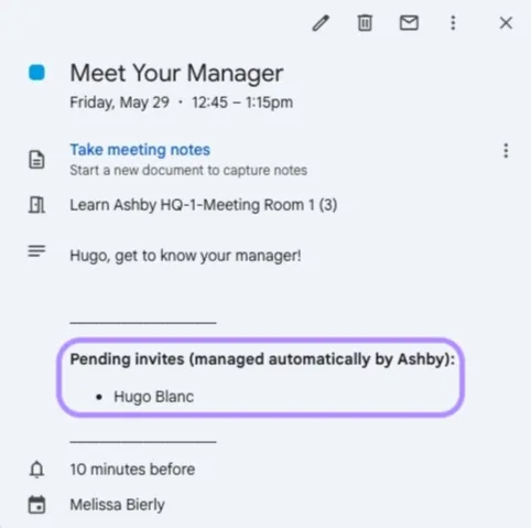 A calendar invite in Google Calendar with the pending invites highlighted.