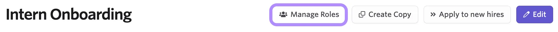 Screenshot of the Workflow configuration page with the Manage Roles button highlighted in the upper right corner