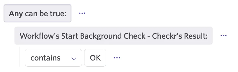 Screenshot showing the Checkr Results filter configured to contain OK