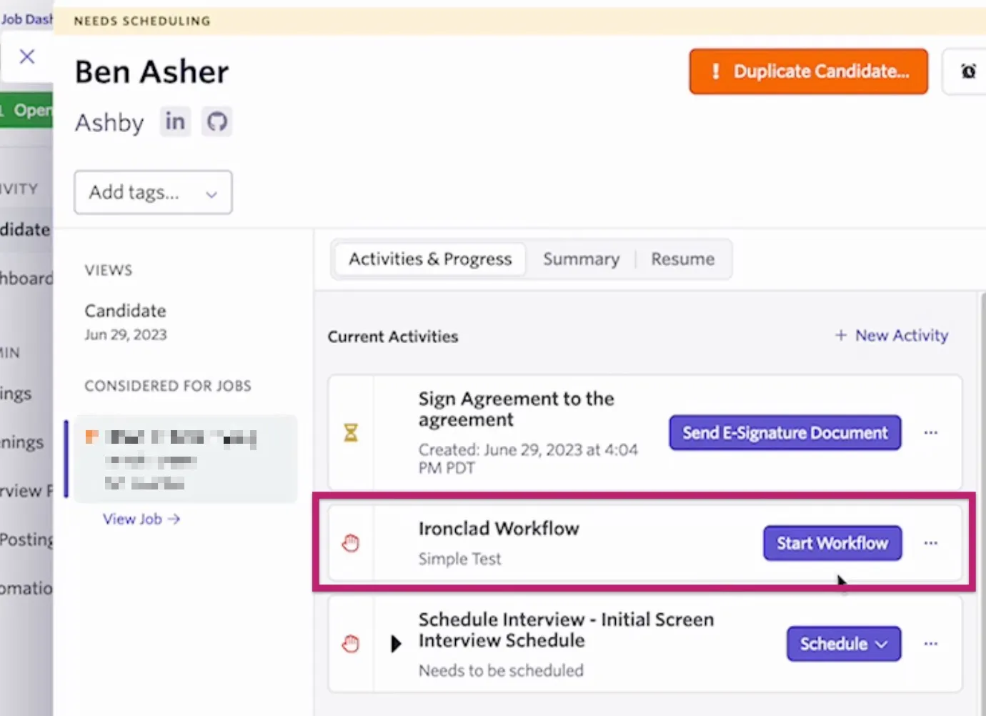 The Start Workflow button on an Ironclad workflow activity.