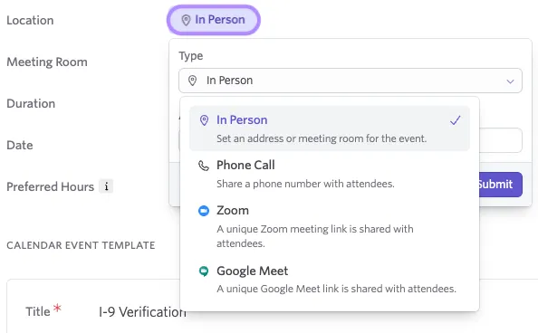 The screenshot shows the location being selected.