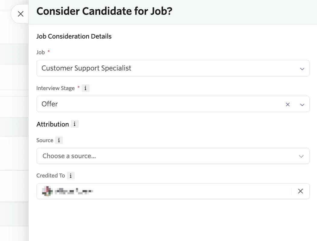 The Consider Candidate for Job? page where you can consider them for a role.
