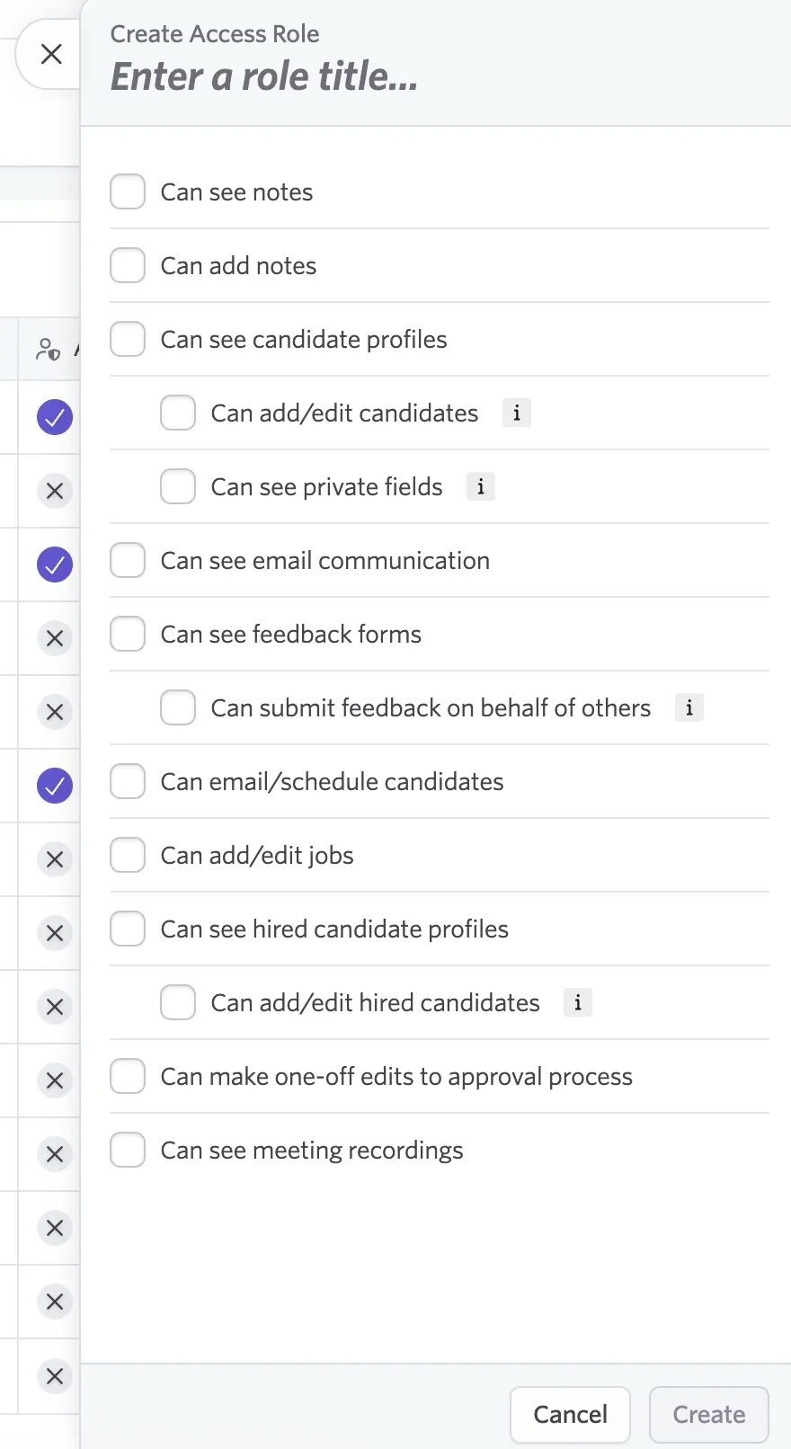 The permission stripes when creating an access role