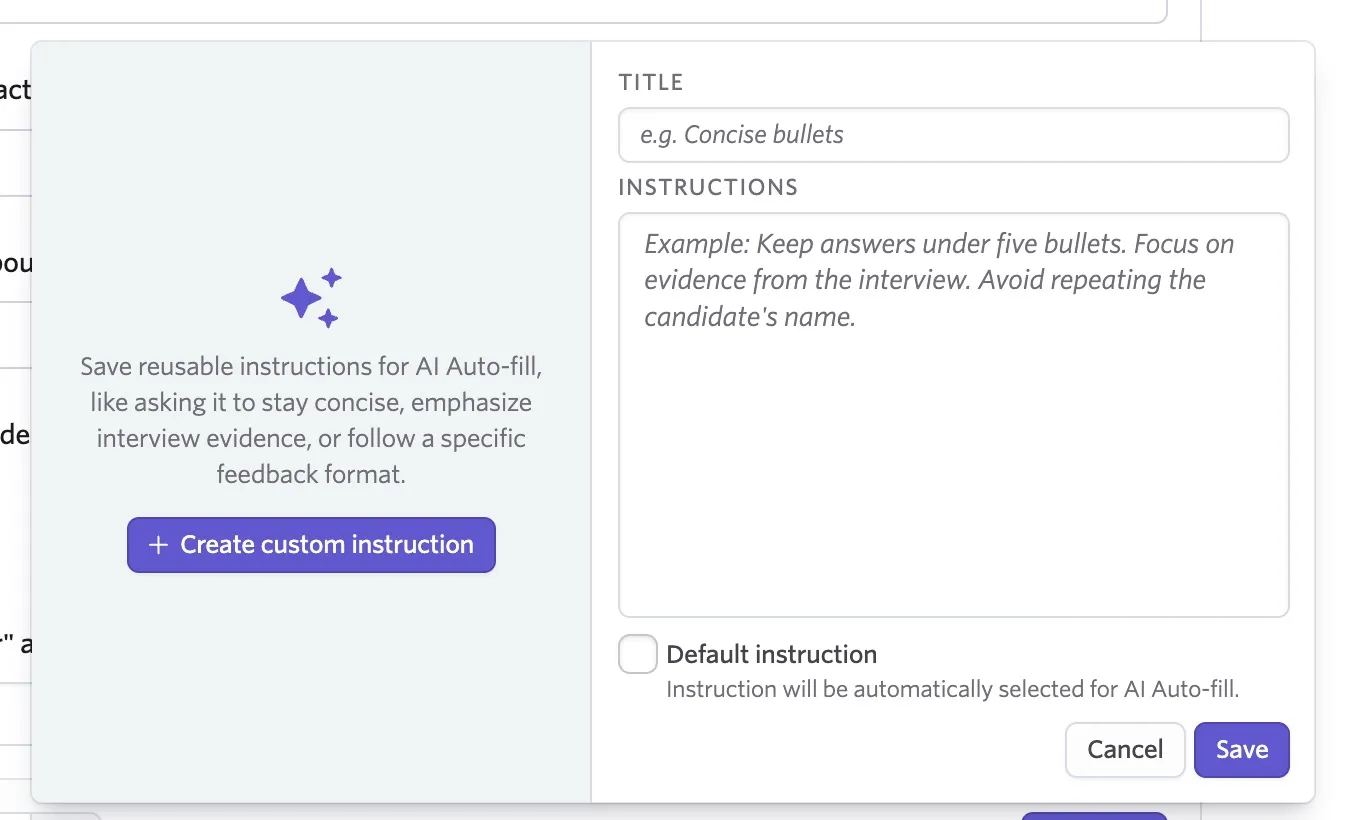 The wizard to create a custom instruction.