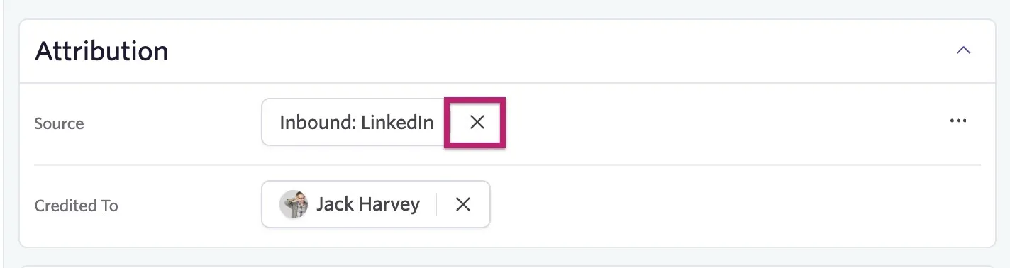 The x to the right of a source name that you can click to remove the source from a job consideration 