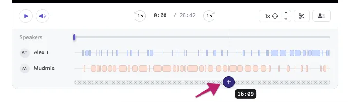 Shows the purple plus sign icon that appears to select a moment at which to share the recording