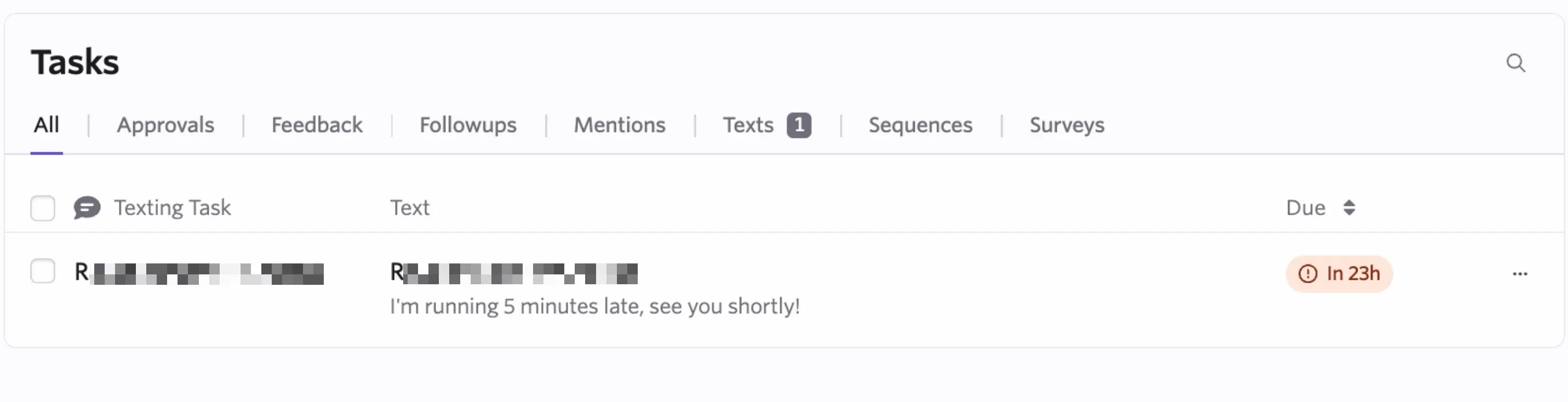 The screenshot shows a text within the Texts tab of Tasks.