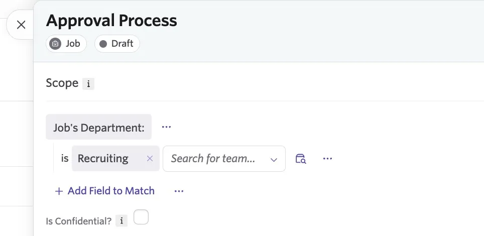 The screenshot shows a draft job approval process with a Scope defined. The screenshot shows a draft job approval process with a Scope defined.