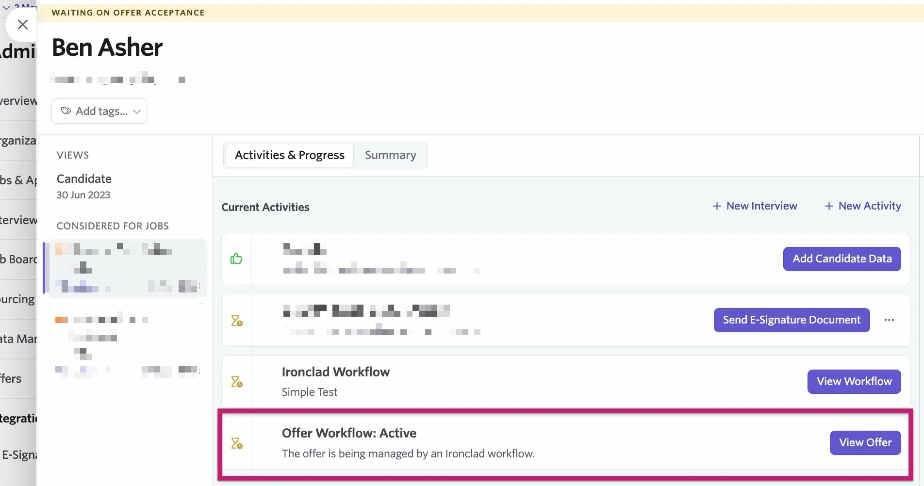 Viewing the workflow details within an offer.