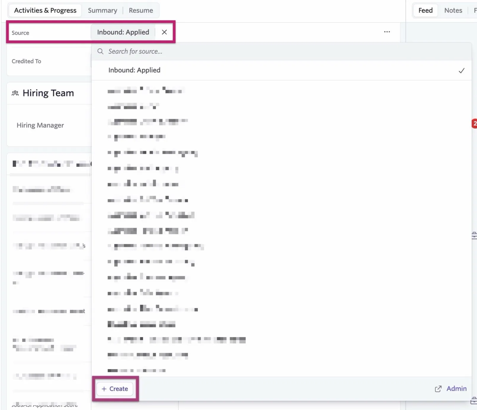 Creating a new source in-line on the candidate profile