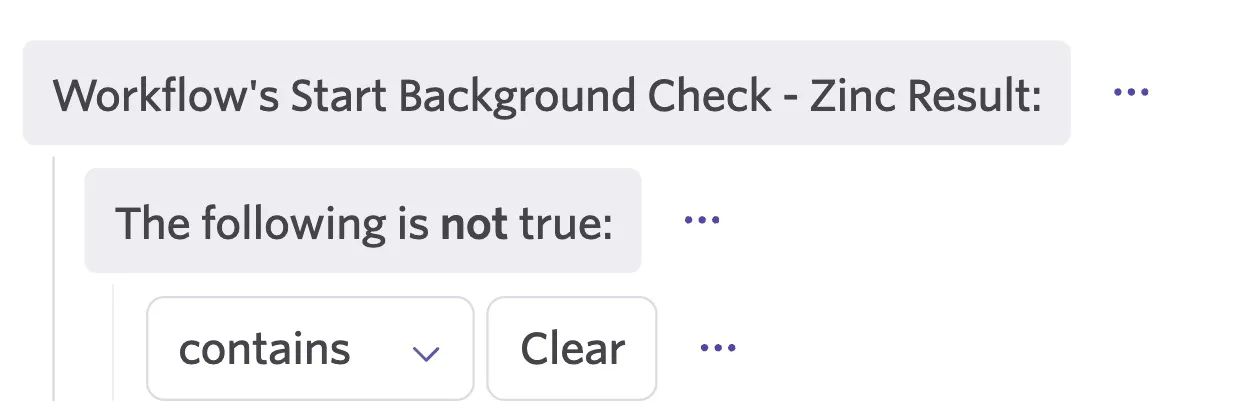 The screenshot shows the Zinc result filter set to does not contain Clear.