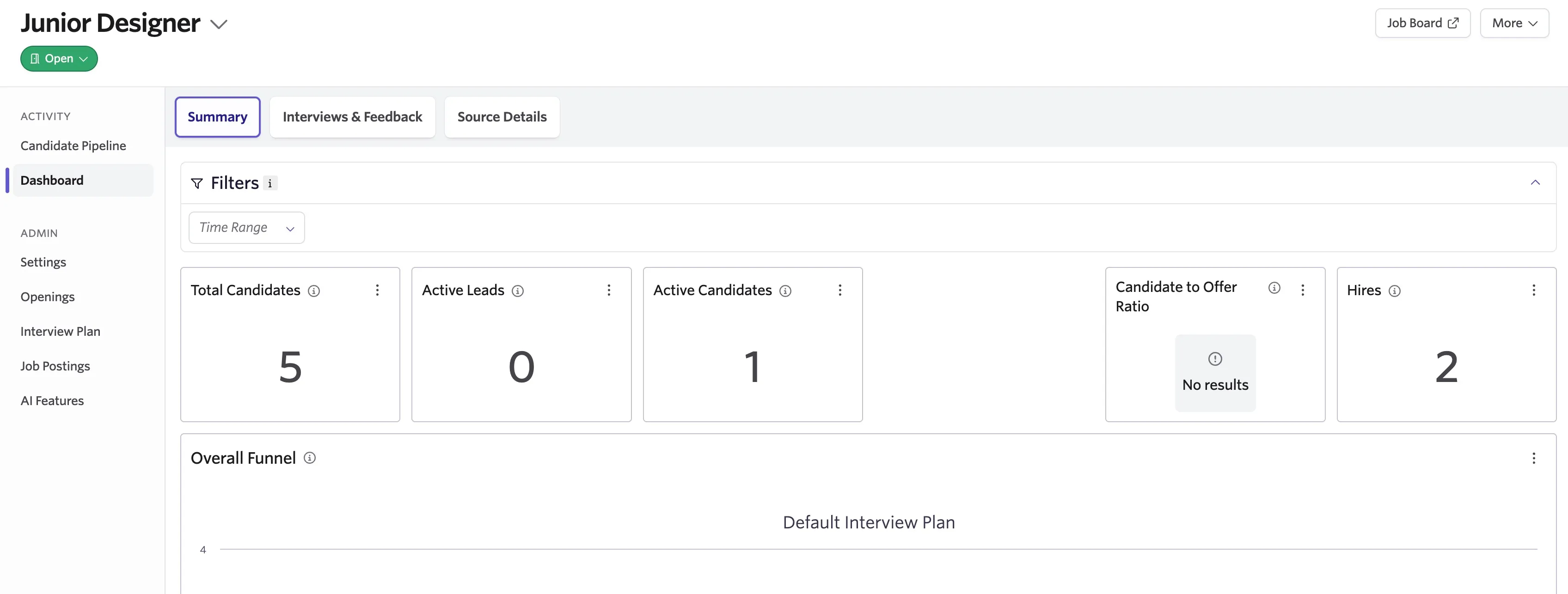 Job dashboard view with button linking out to the job board Job dashboard view with button linking out to the job board