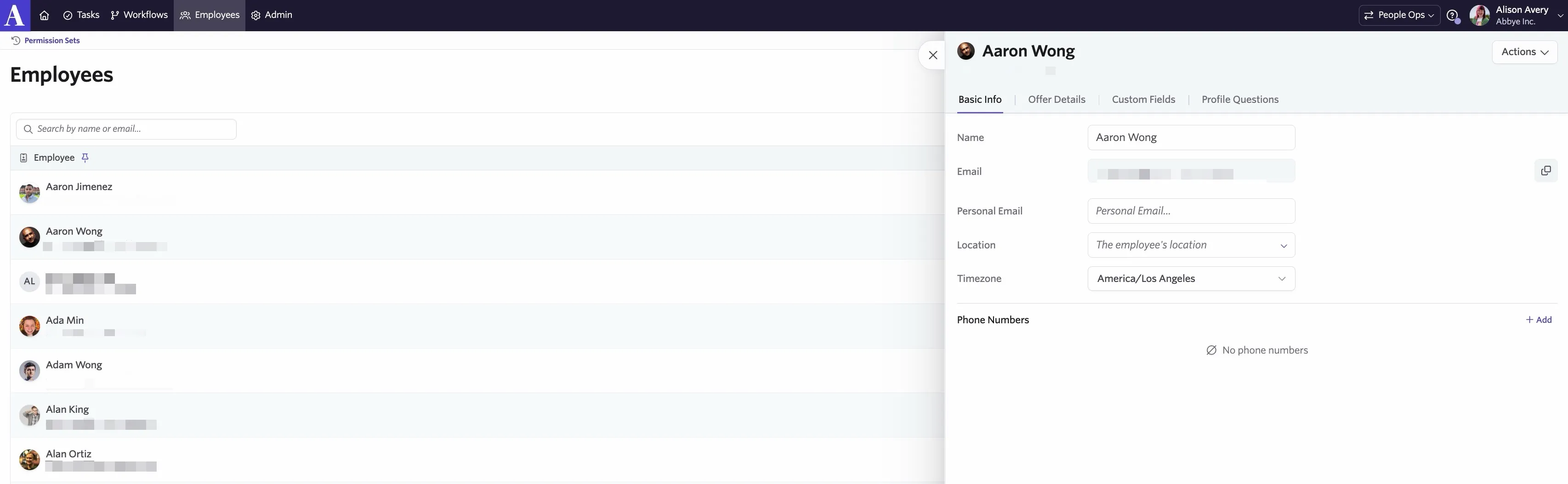An employee profile within Ashby Recruiting.