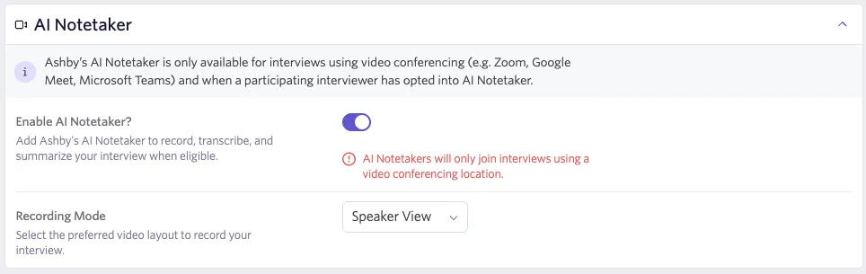 AI notetaker settings for scheduling defaults. AI notetaker settings for scheduling defaults.