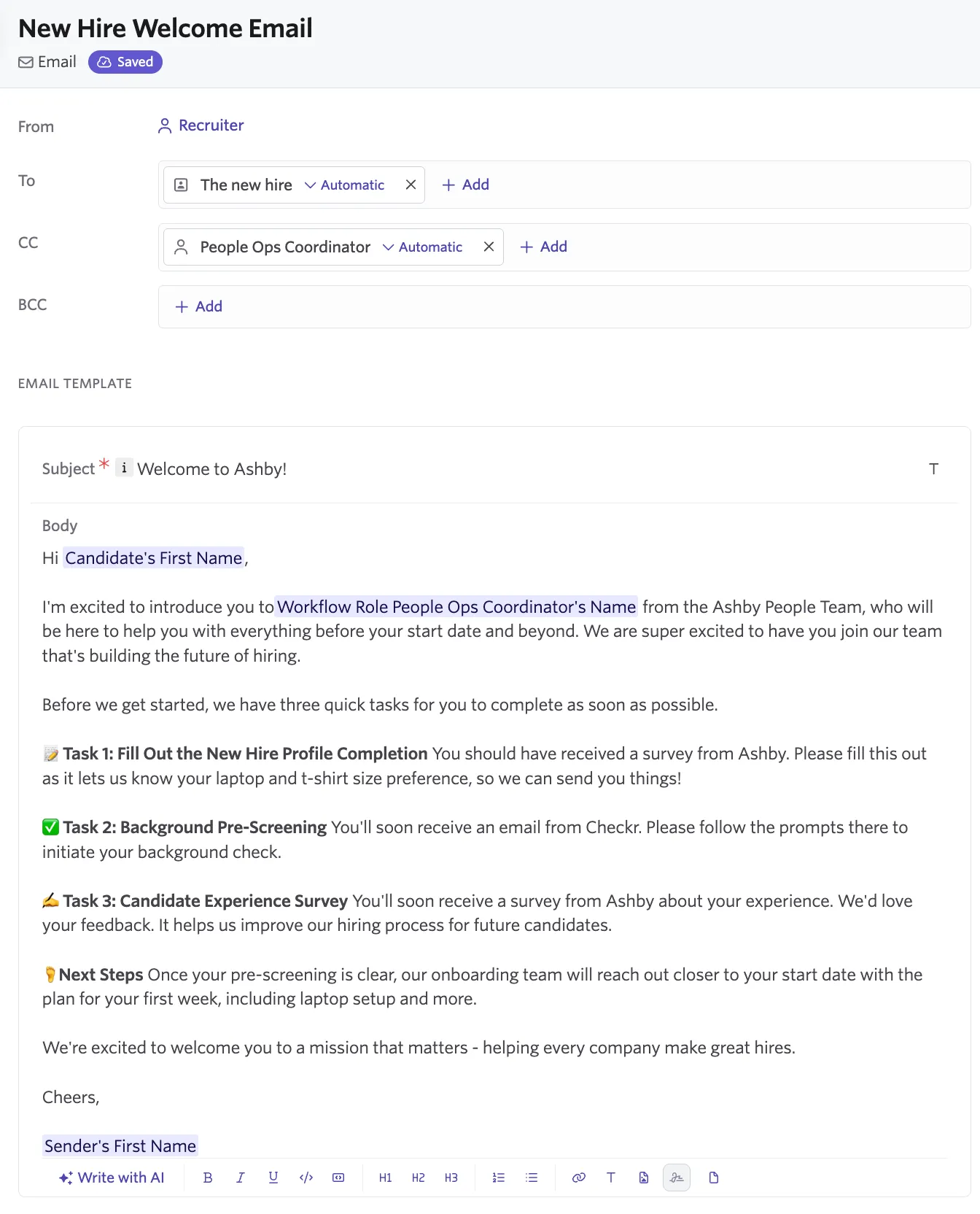 Screenshot of the Email step configuration panel