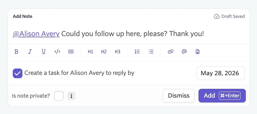 Adding a note on a candidate profile