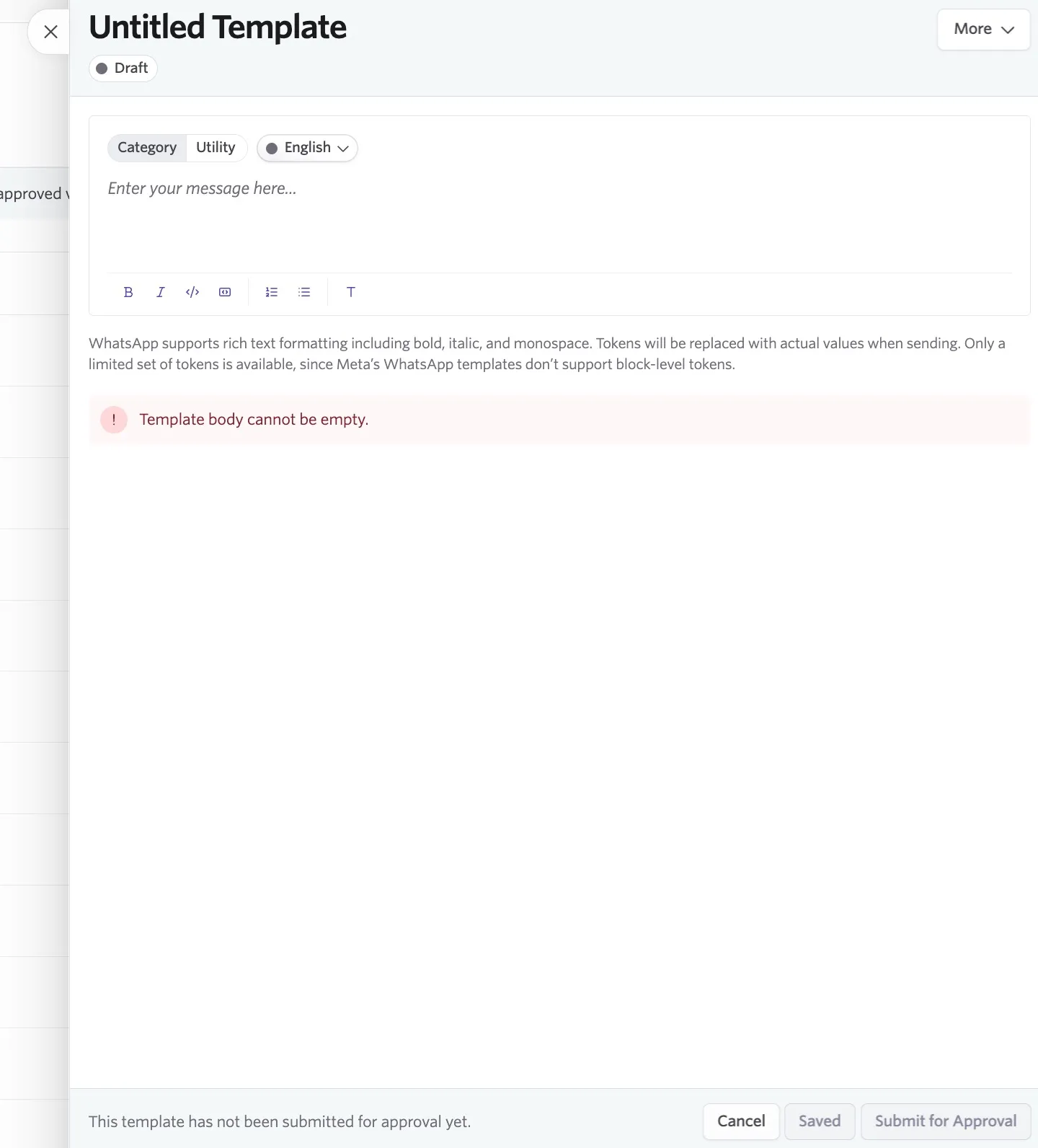This screenshot shows the template editor.