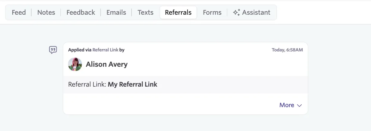 A record of a referral via a referral link