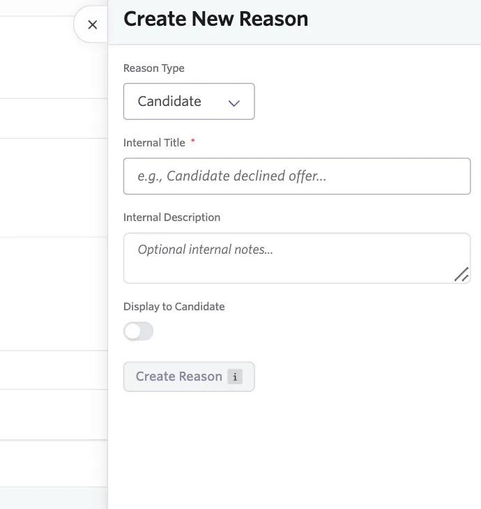 The screenshot shows the pop-up Create New Reason. The screenshot shows the pop-up Create New Reason.