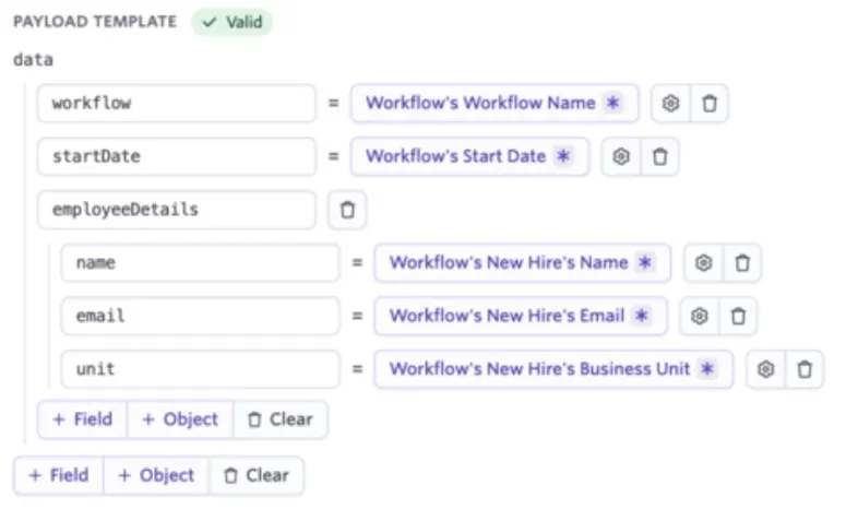 The screenshot shows a completed payload template.