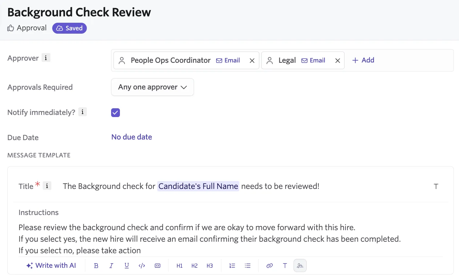 Screenshot of the Approval step configuration panel