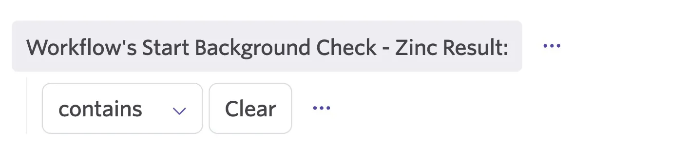 The screenshot shows the Zinc result filter set to contains Clear.