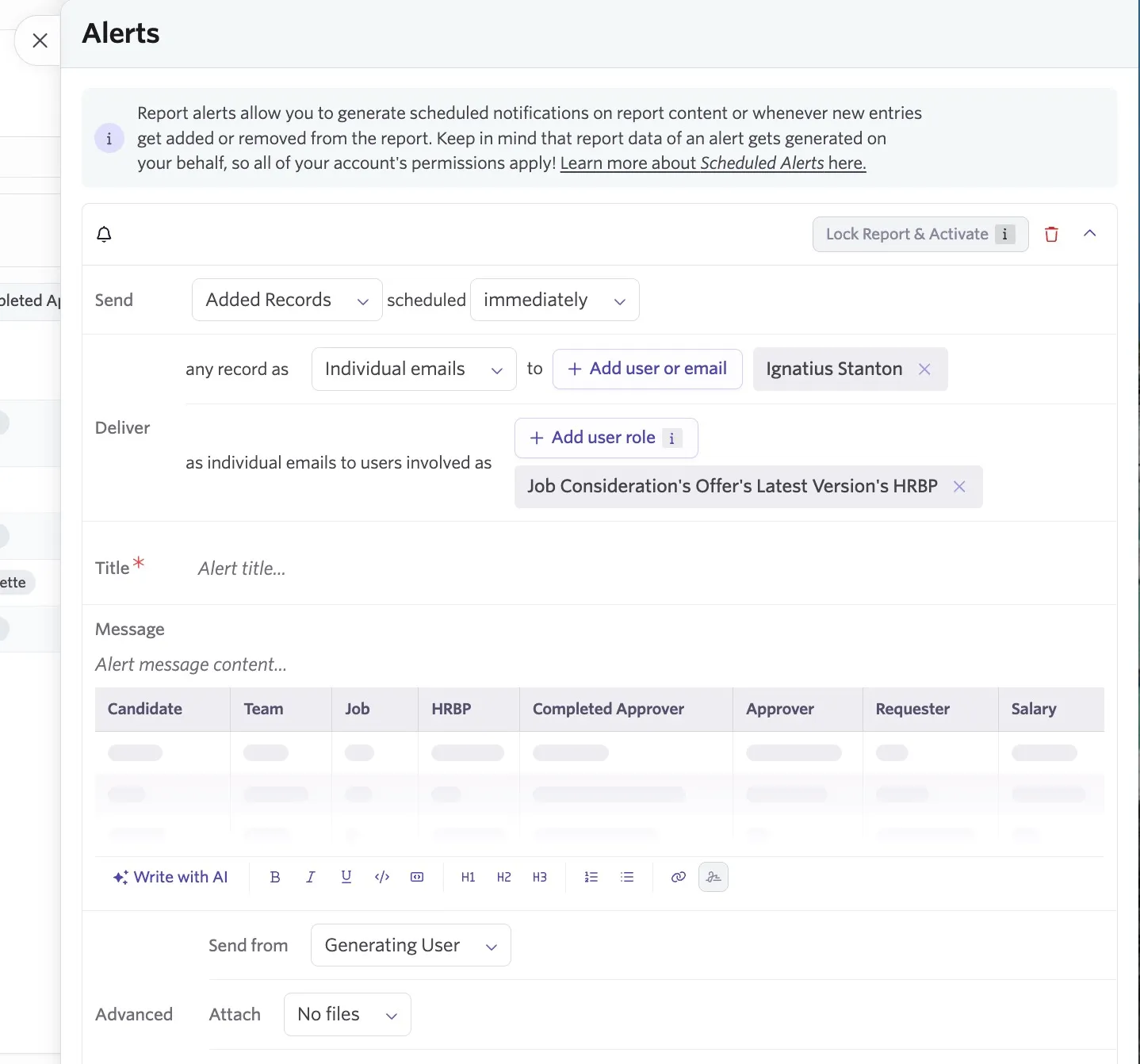Setting up an alert for an audit report Setting up an alert for an audit report
