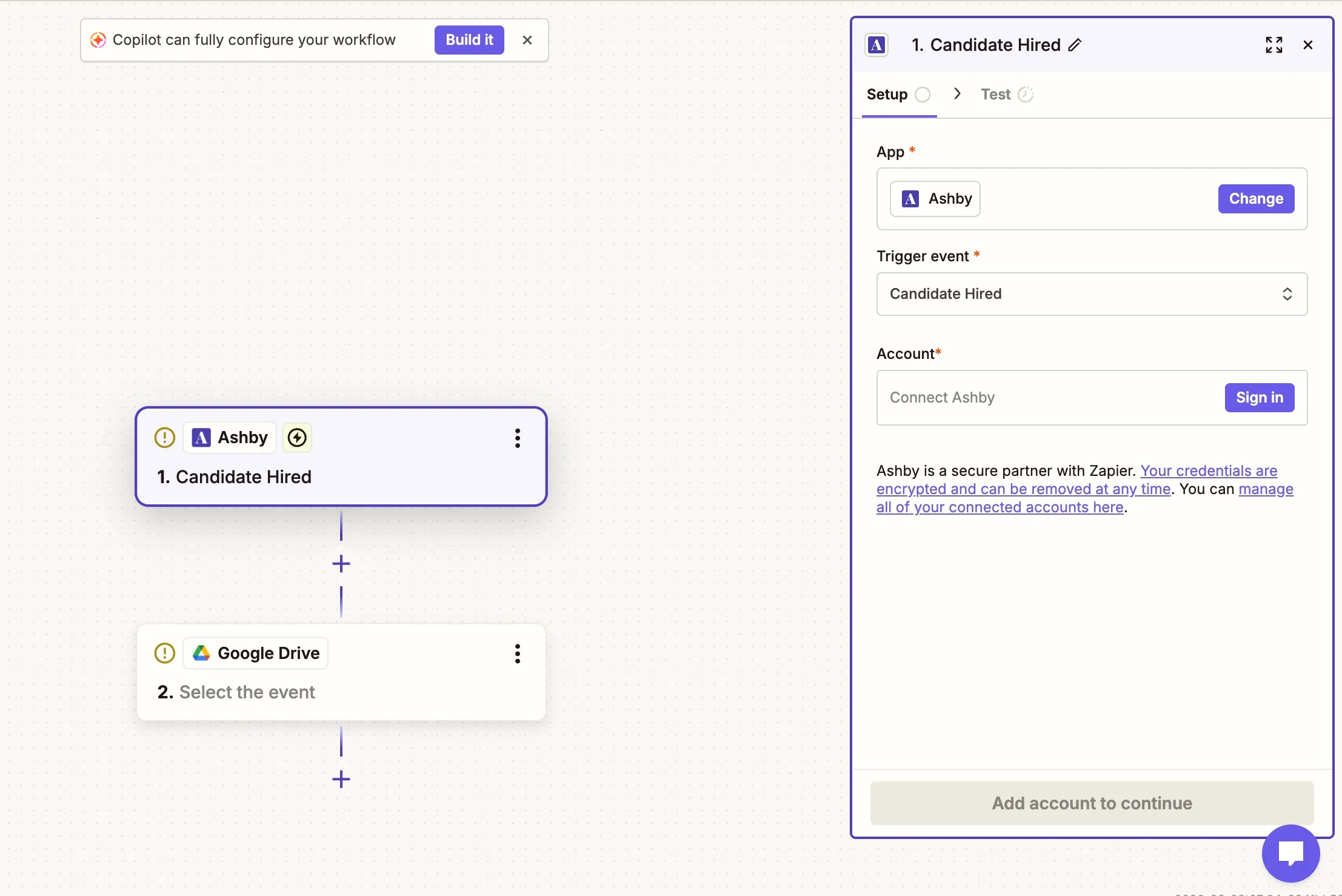 Creating a zap using Ashby as the trigger app. Creating a zap using Ashby as the trigger app.