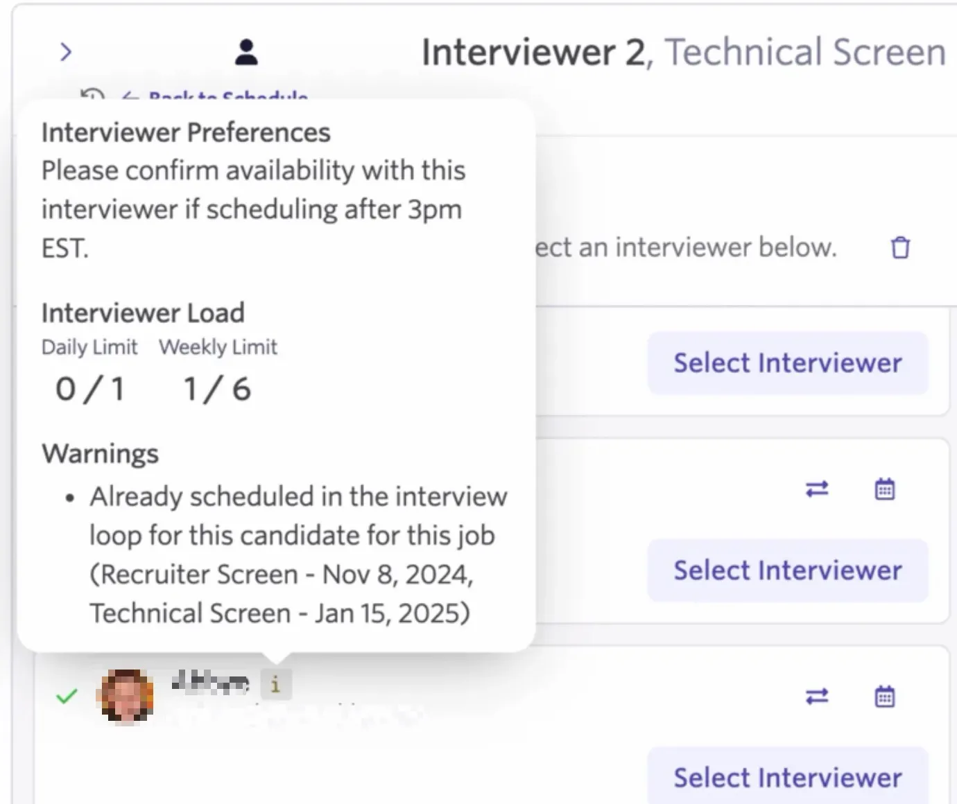 The screenshot shows the Interviewer Preferences window with Warnings.
