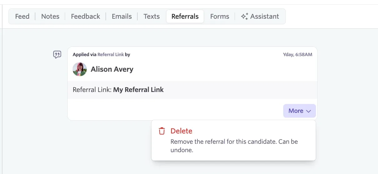 Deleting a referral record.