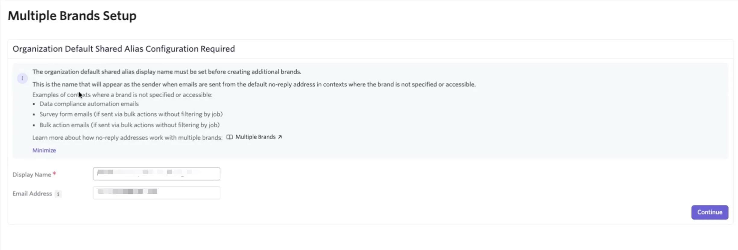 The Organization Default Shared Alias Configuration page. The Organization Default Shared Alias Configuration page.