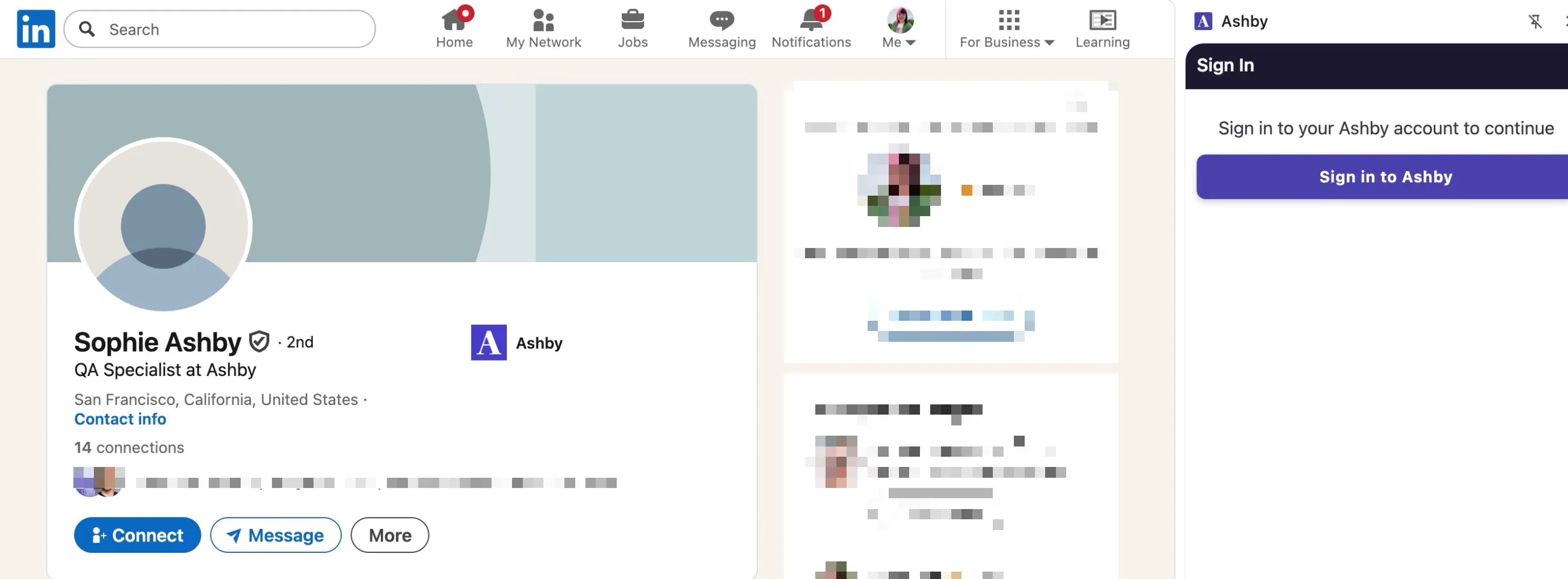 Screenshot of the Ashby Chrome extension sign-in prompt Screenshot of the Ashby Chrome extension sign-in prompt