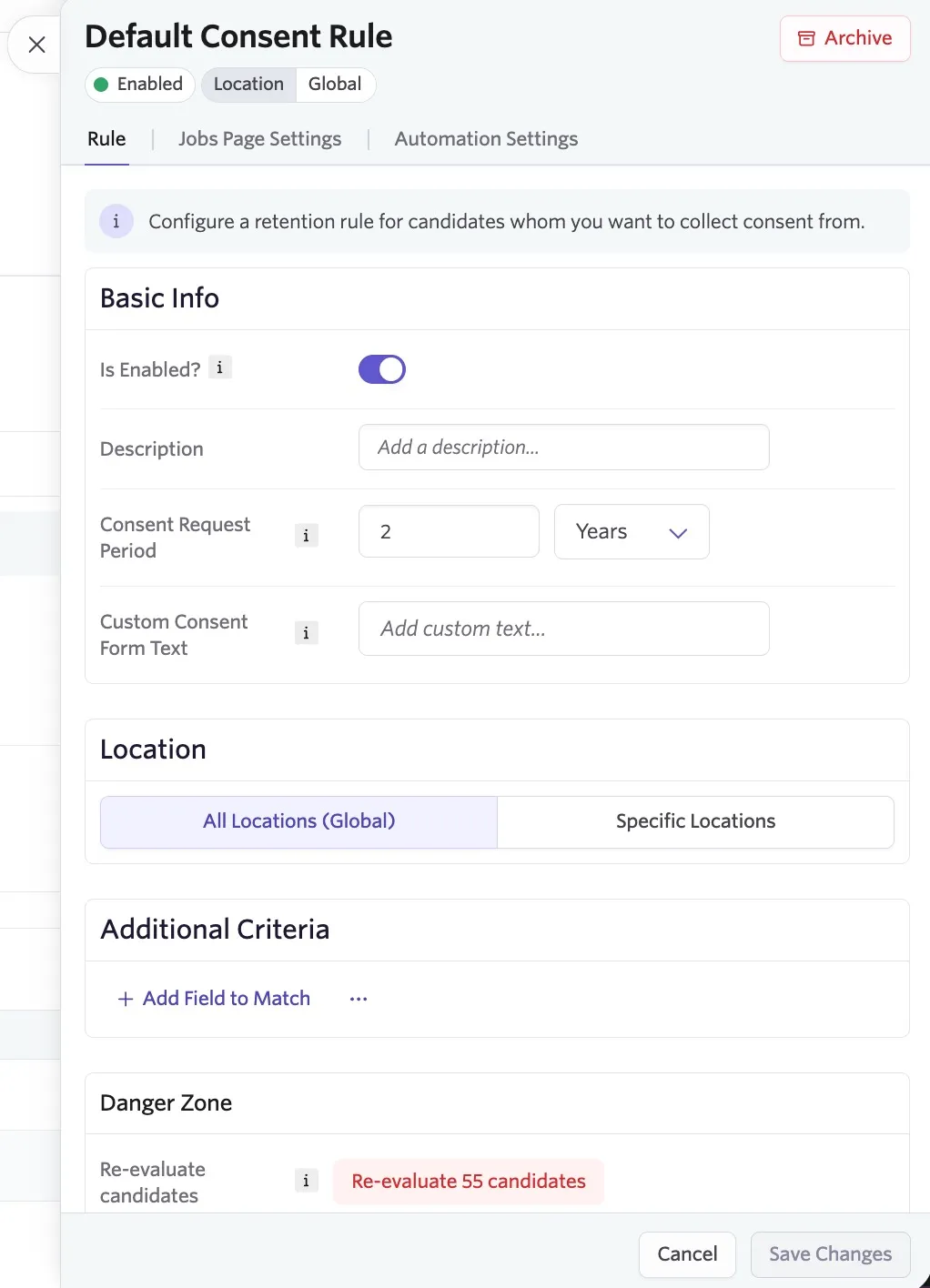 The edit menu for the default consent-based rule. The edit menu for the default consent-based rule.
