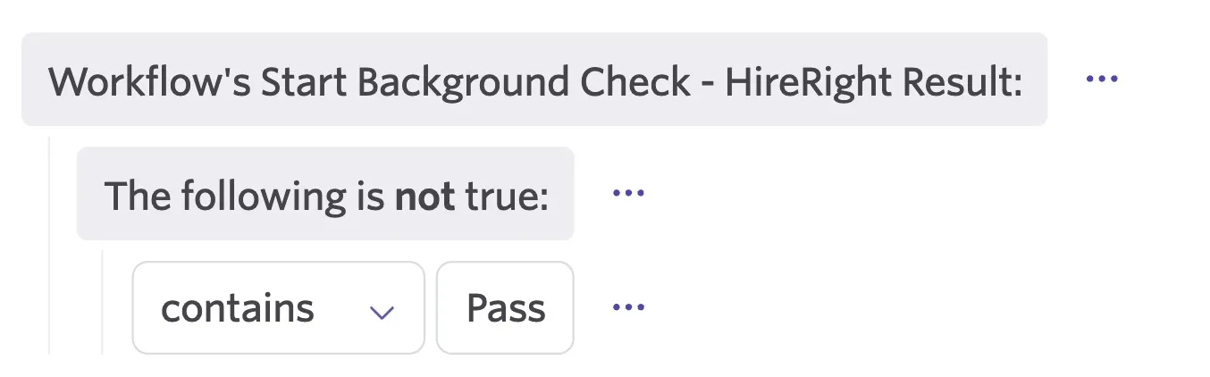 The screenshot shows the filter set for HireRight that does not contain Pass