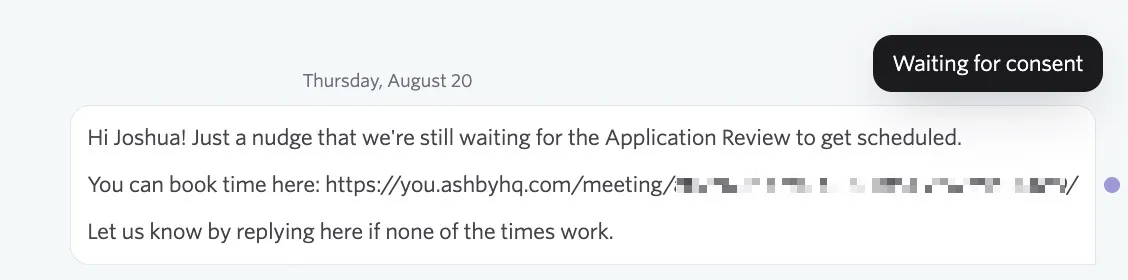 A pending message with a Waiting for consent indicator.
